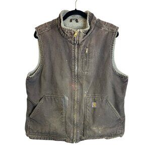Carhartt Vintage Mens Brown Sherpa Lined Vest Sz XL Distressed Thrashed Workwear